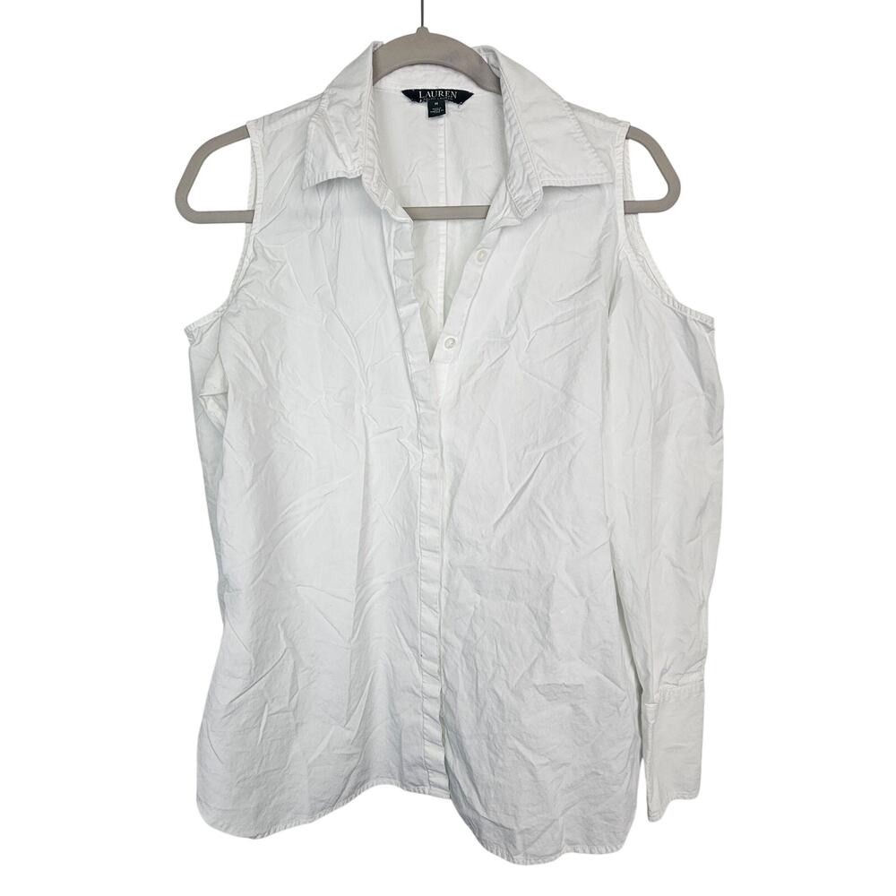 Lauren Ralph Lauren Womens Cold Shoulder Button Shirt M Classic Preppy Old Money